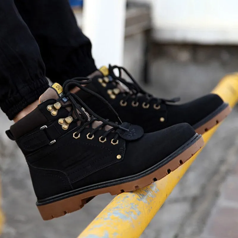 ankle boots men fashion pu leather men shoes basic black boots buckle Class 75 Work Boots