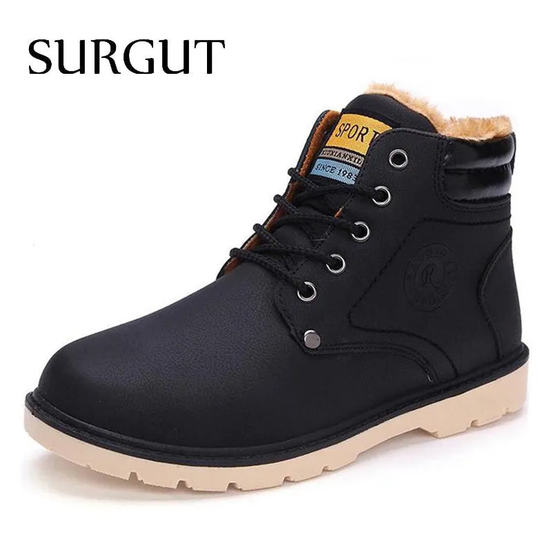 Hot Newest Keep Warm Men Winter Boots High Quality pu Leather Casual Boots Working Fahsion Boots Essential Shoes Best Lace Up Work Boots