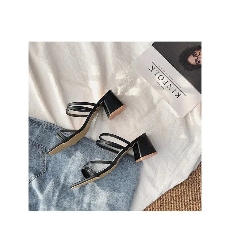 Suede Wedge Sandals Shoes Square Heel Open Toe Ankle Strap Ladies Sandals