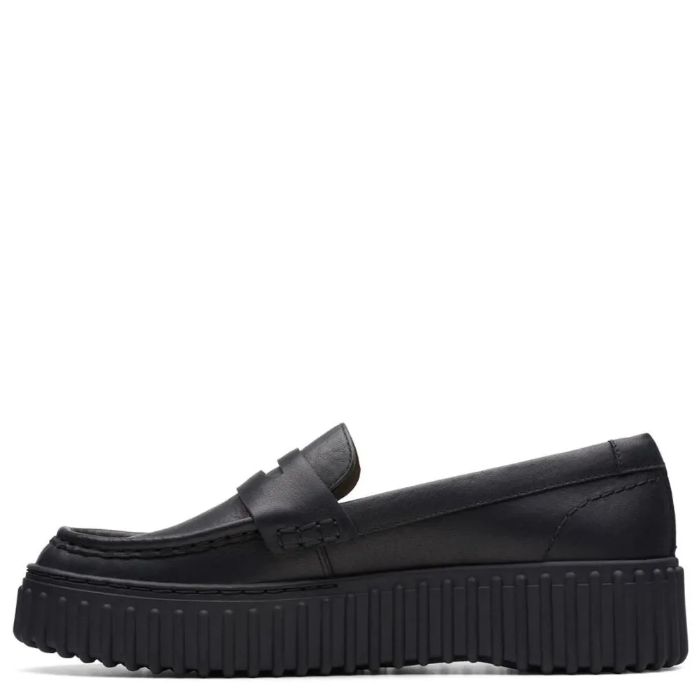 Clarks Women's Torhill Penny in Black Leather Italian Penny Loafers