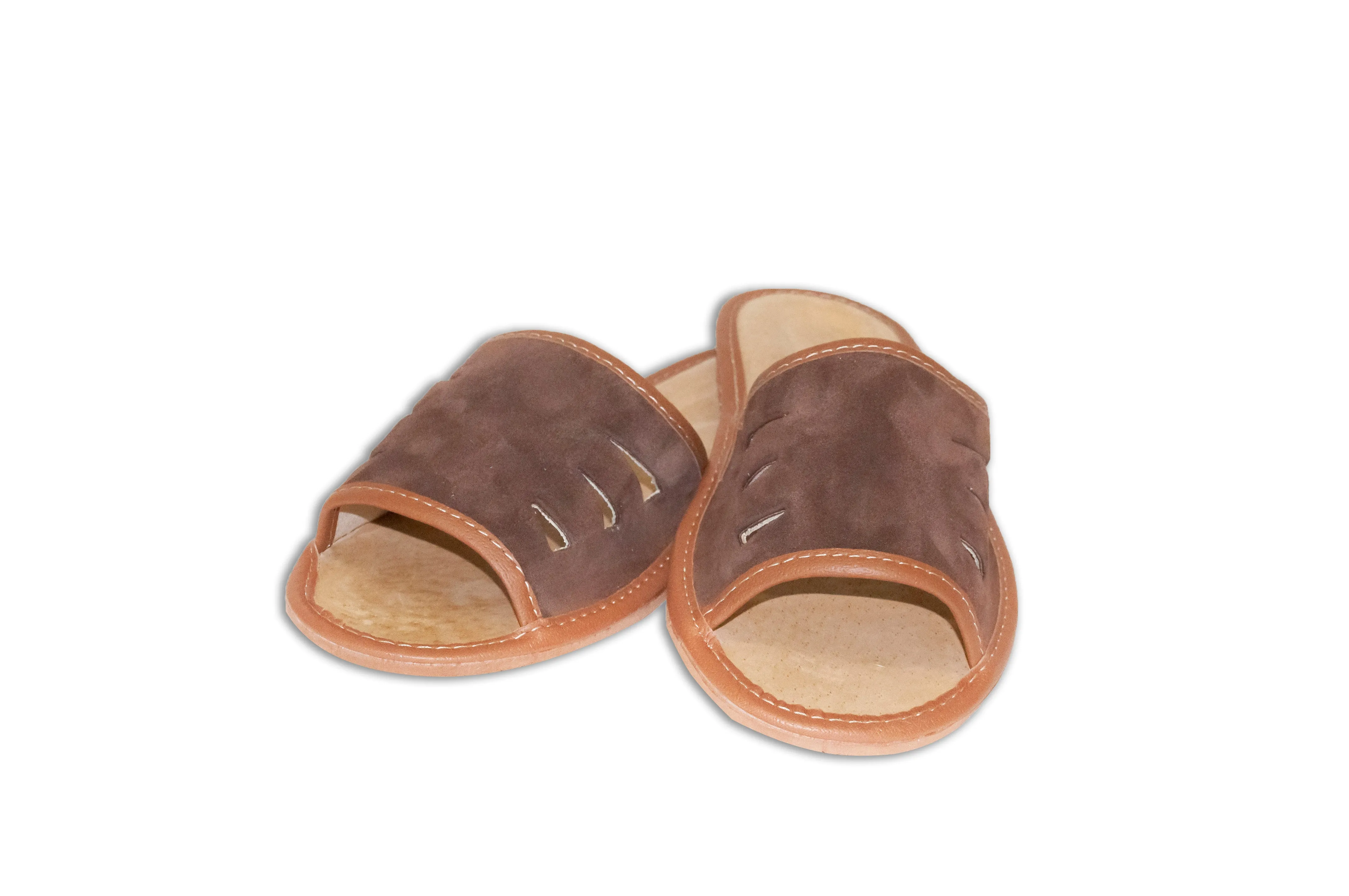 Dark Brown Leather Open Toe Slippers | K-283 Temu Slippers