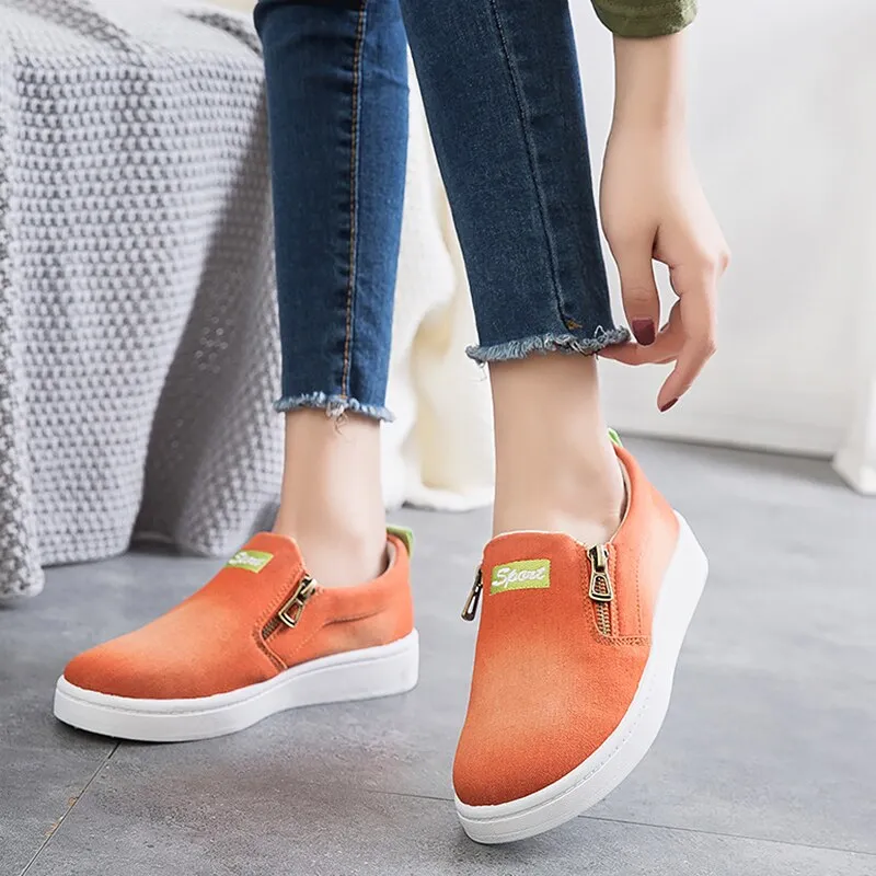 Flat shoes women Canvas shoes Plus size 35-44 Denim shoes women Platform Fashion Zipper Sneakers women Loafers women 2020 New Bass Shoes Loafers