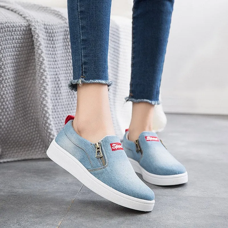 Calfskin Sulky Kiltie Loafers Flat shoes women Canvas shoes Plus size 35-44 Denim shoes women Platform Fashion Zipper Sneakers women Loafers women 2020 New