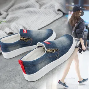 Loafers Chunky Flat shoes women Canvas shoes Plus size 35-44 Denim shoes women Platform Fashion Zipper Sneakers women Loafers women 2020 New