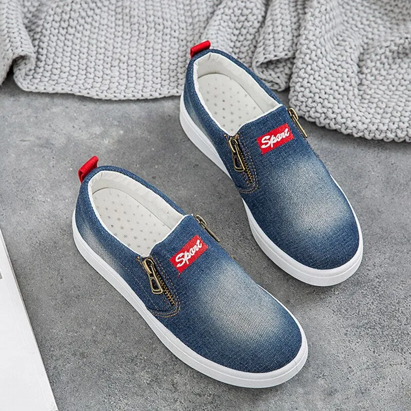 Loafers Boywithuke Flat shoes women Canvas shoes Plus size 35-44 Denim shoes women Platform Fashion Zipper Sneakers women Loafers women 2020 New