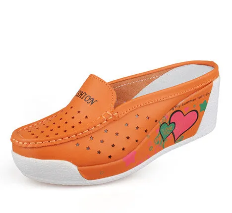 Islander Slippers Women wedges sandals cut out genuine leather women's platform sandals pattern color block slippers fashion summer shoes