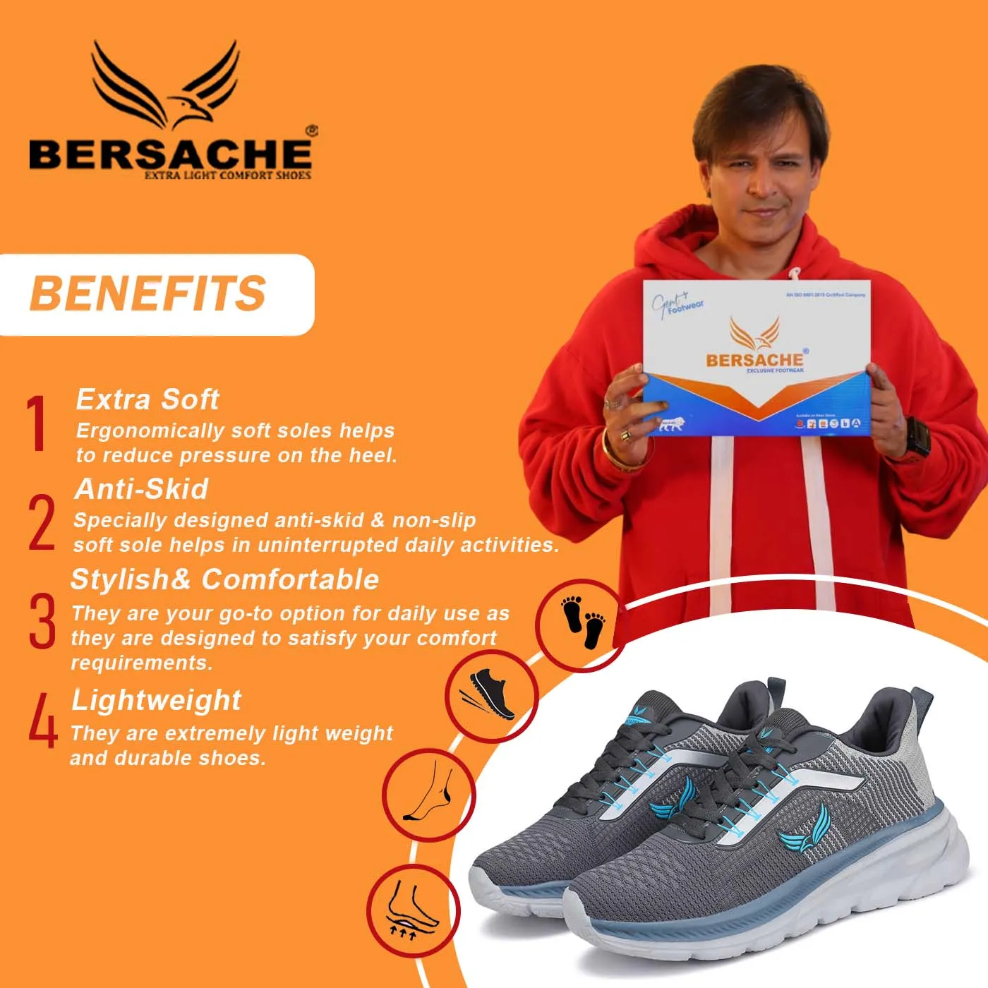 Bersache Sneaker, Loafers ,Casual with extra comfort snearkers for men -8012 (Grey) Crochet Boot Slippers Free Pattern