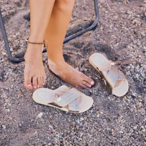 Slip On Soft Shoes Hey Dude Women's Christi Slide Distressed Metallic