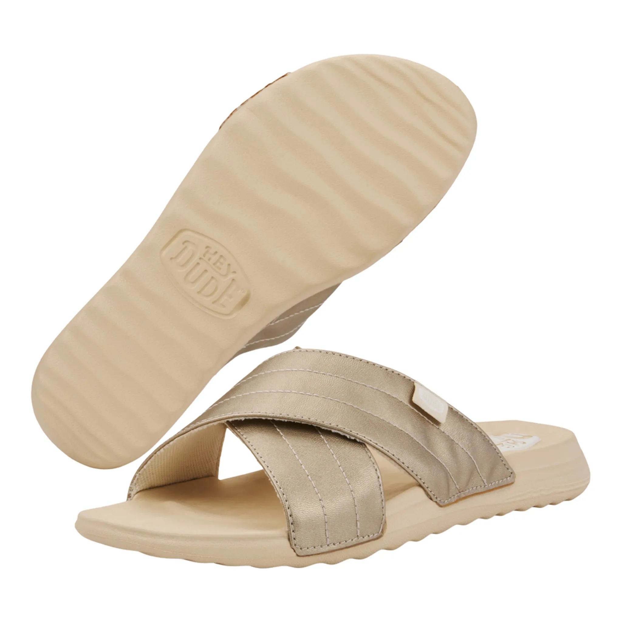 Hey Dude Women's Christi Slide Distressed Metallic Versace Slip Ons Men > Slip Ons