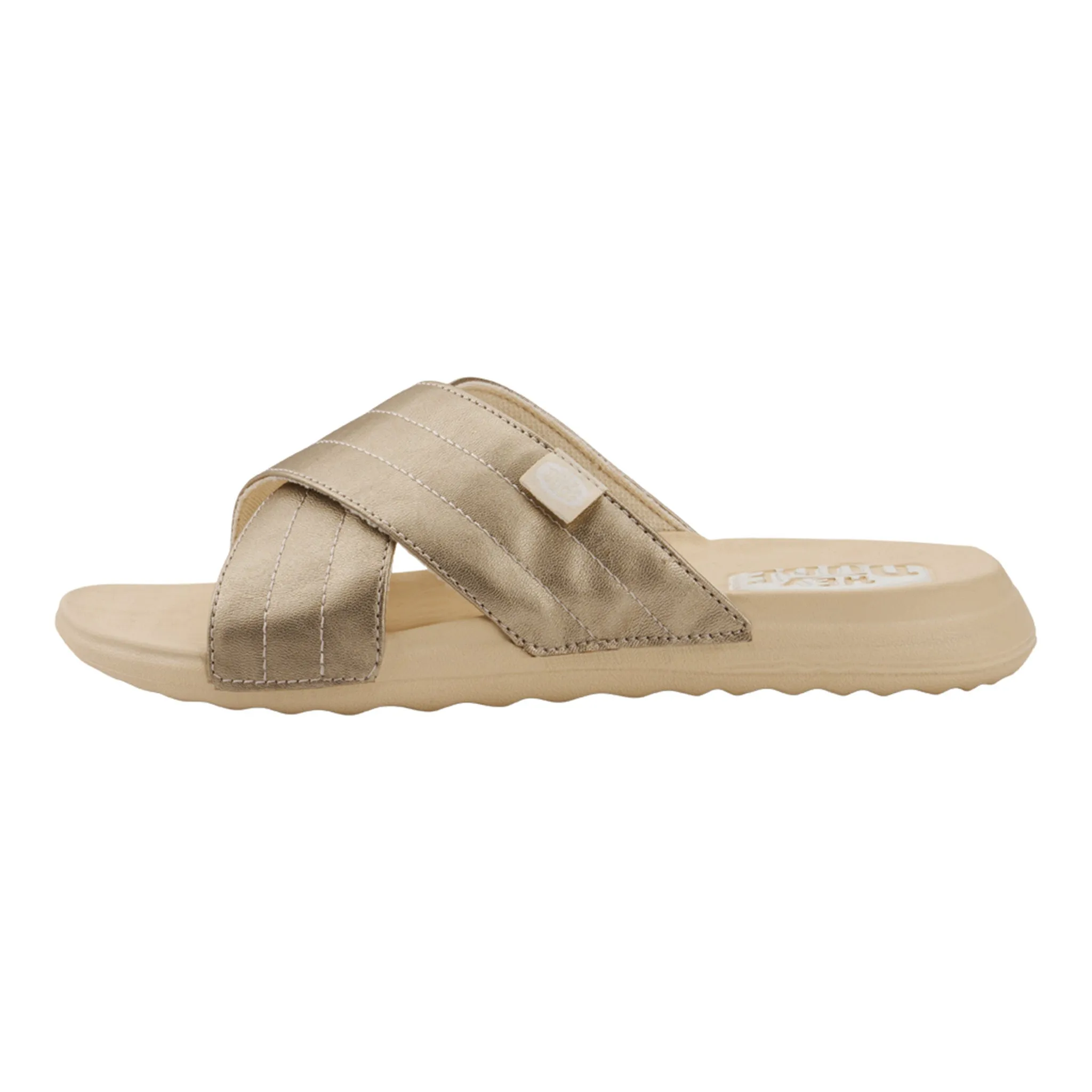 Hey Dude Women's Christi Slide Distressed Metallic Slip On Heels Open Toe