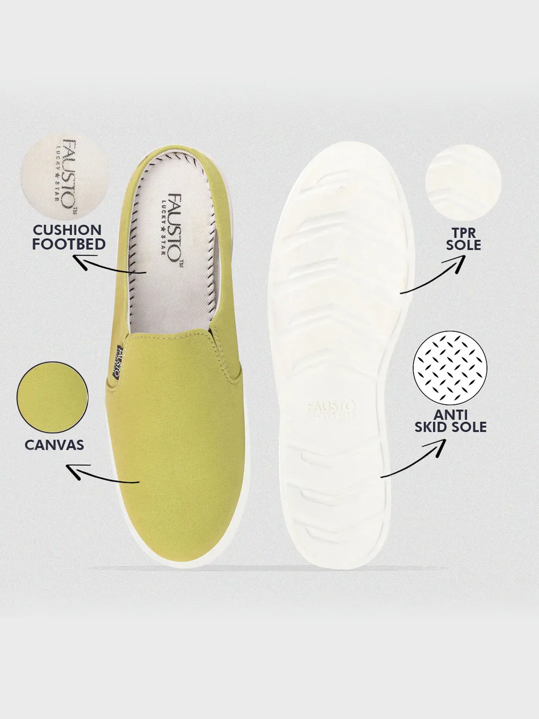 Men Green Casual Back Open Canvas Stylish Slip On Shoes Slip On Ballerina Shoes