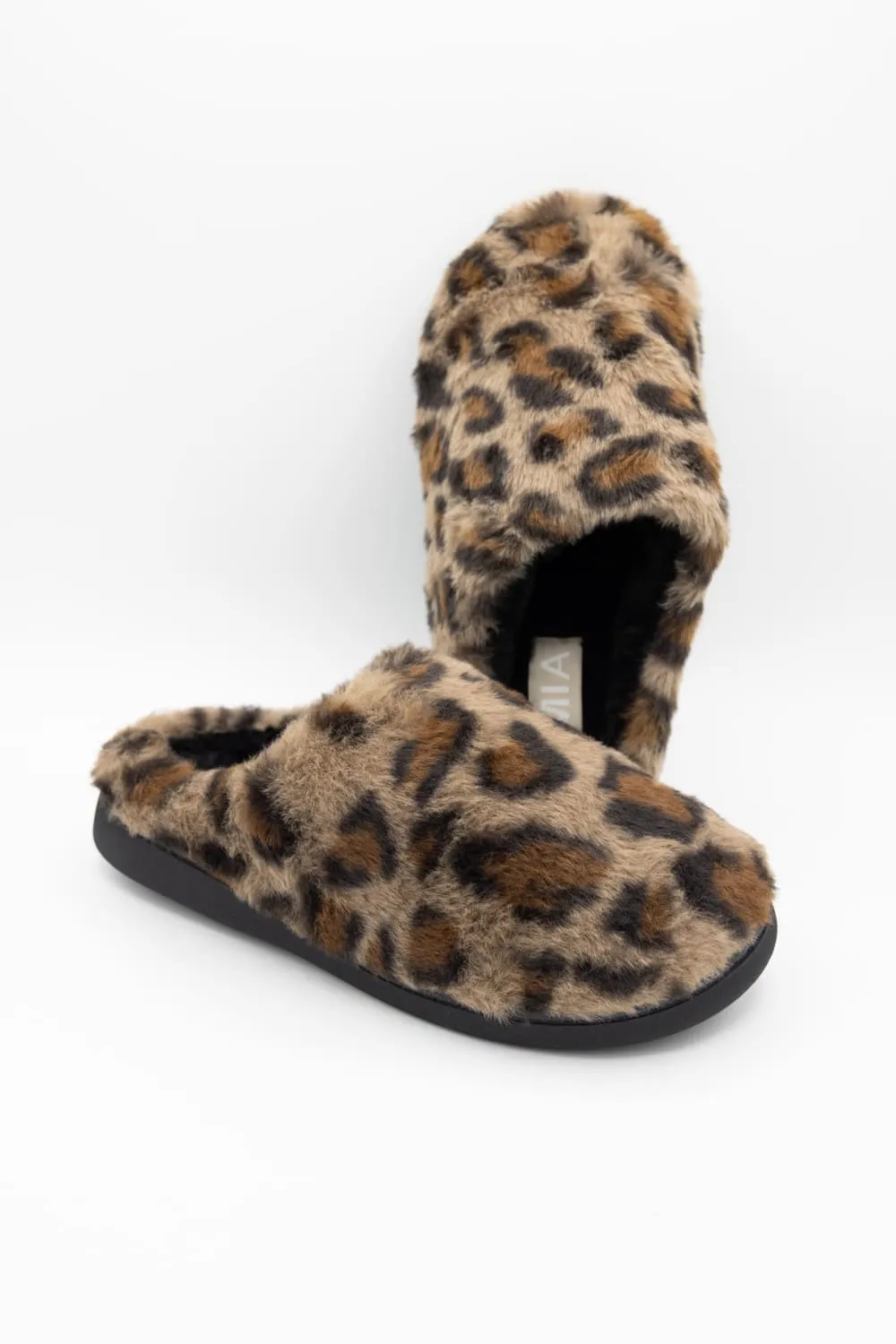 Bravest Slippers MIA Cozi Leopard Fur Slippers for Women in Black/Tan | GS1412401-LEOPARD