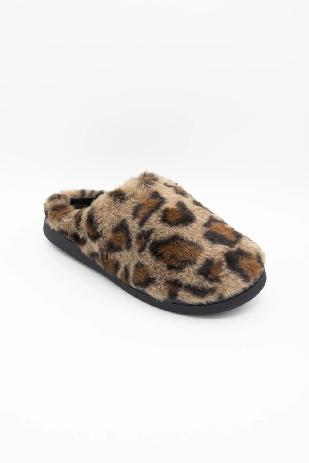 Braid Slippers MIA Cozi Leopard Fur Slippers for Women in Black/Tan | GS1412401-LEOPARD