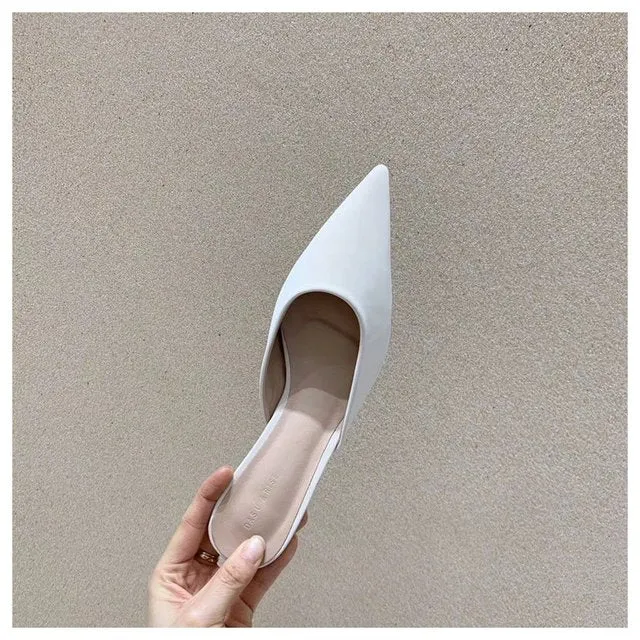 Slippers Women Pointed Toe Slides Women Low Heel Mules Thin Heel Slippers Outdoor Flip Flops  Pleated Shoes Female Sandals Flip Flops Hiking