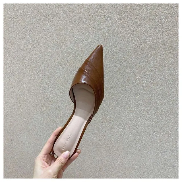 Slippers Women Pointed Toe Slides Women Low Heel Mules Thin Heel Slippers Outdoor Flip Flops  Pleated Shoes Female Sandals Flip Flop Spanish