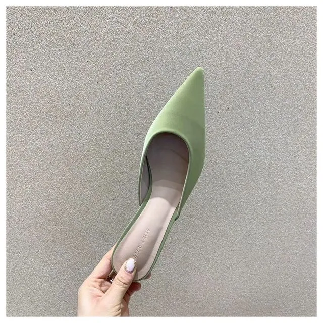 Slippers Women Pointed Toe Slides Women Low Heel Mules Thin Heel Slippers Outdoor Flip Flops  Pleated Shoes Female Sandals Wearing Platform Flip Flops