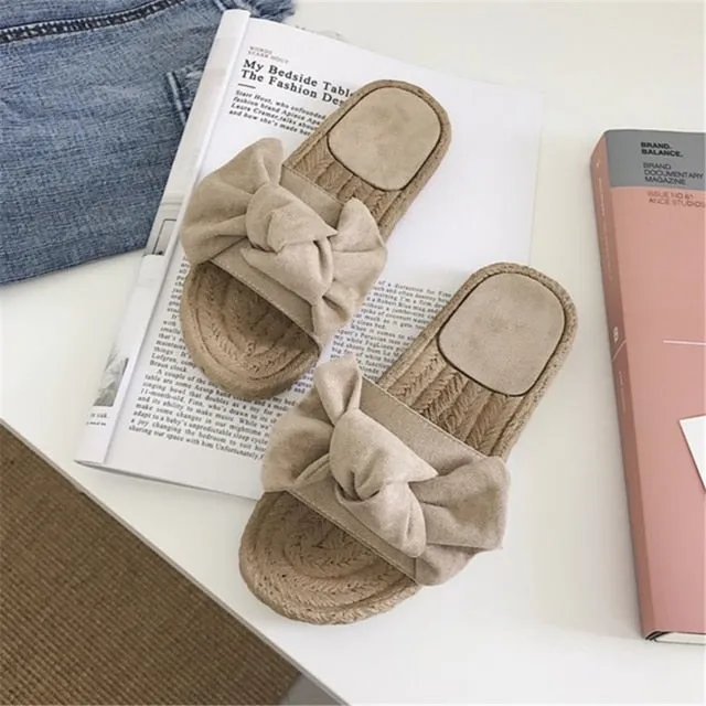 French Knot Slippers Slippers Women Slides Summer Bow Summer Sandals