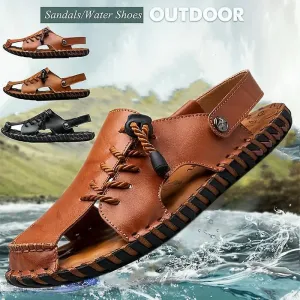 Designer Slide Sandals Genuine Leather Style Beach Shoes Men Summer Leisure Sandals