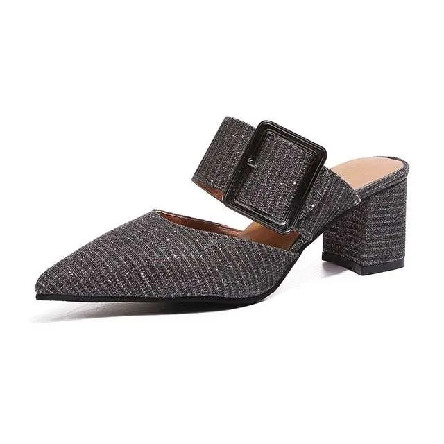 TOP Graceful Women Fashion Casual Belt Buckle Pointed Toe Sandals A 455 Raiders Slides