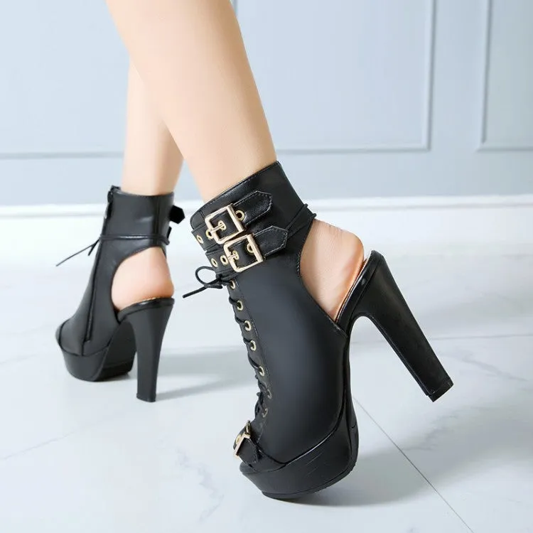 Jamaica Royal Plantation Women's Peep Toe Buckle Lace-Up Chunky Heel Platform Sandals