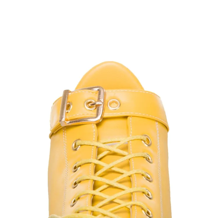 Reed Sandals Women's Peep Toe Buckle Lace-Up Chunky Heel Platform Sandals