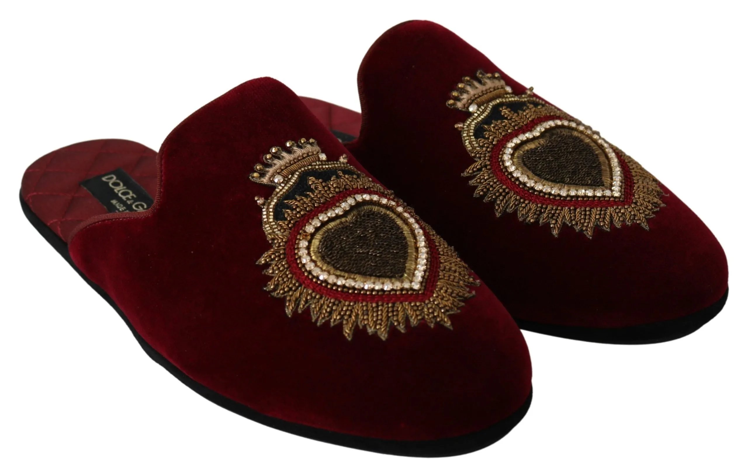 Dolce & Gabbana Red Velvet Embroidered Slides Bendables Sandals