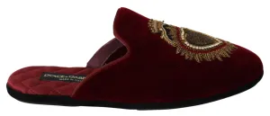 Dolce & Gabbana Red Velvet Embroidered Slides Fashion Comfort Sandals