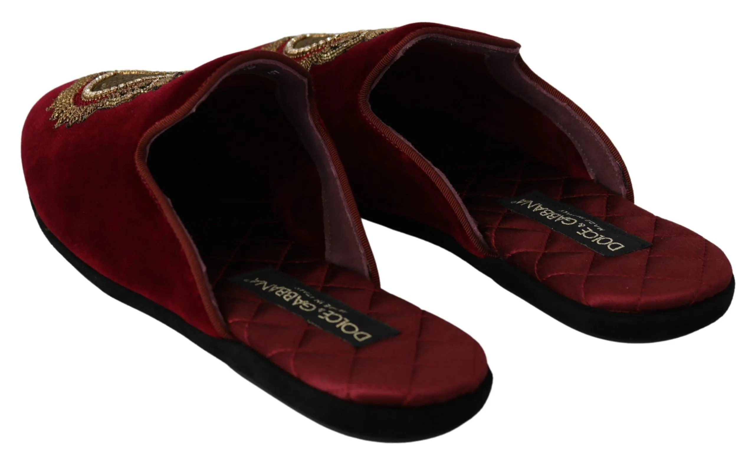 Quilted Sandals Dolce & Gabbana Red Velvet Embroidered Slides