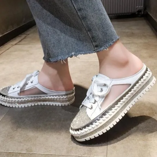 Crystals Round Toe Leather Flats Shoes Women Silver Bling Loafers Couple Platform Shoes Woman Flat With Students Size 43 Martens Adrian Smooth Leather Tassel Loafers