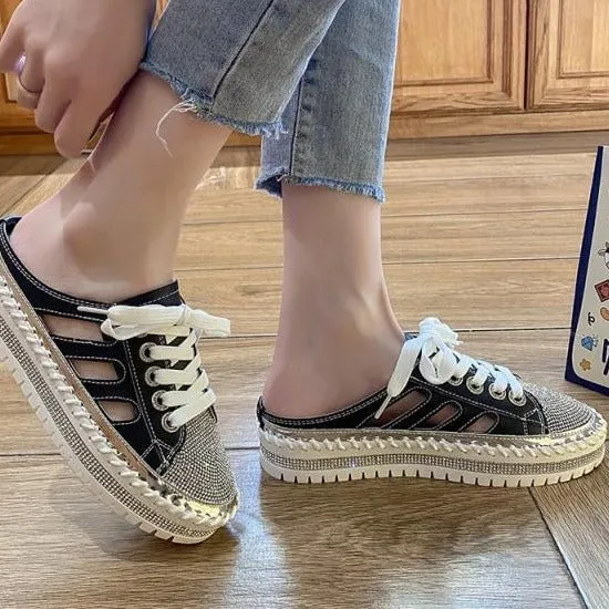 Crystals Round Toe Leather Flats Shoes Women Silver Bling Loafers Couple Platform Shoes Woman Flat With Students Size 43 Loafers Size 10