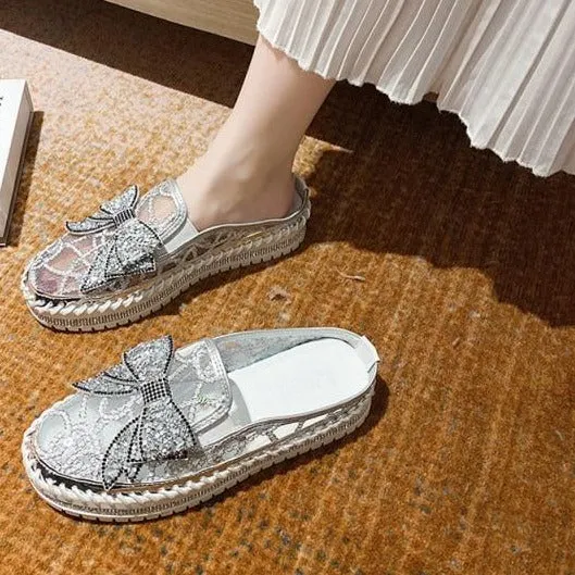 Crystals Round Toe Leather Flats Shoes Women Silver Bling Loafers Couple Platform Shoes Woman Flat With Students Size 43 Michael Kors Penny Loafers