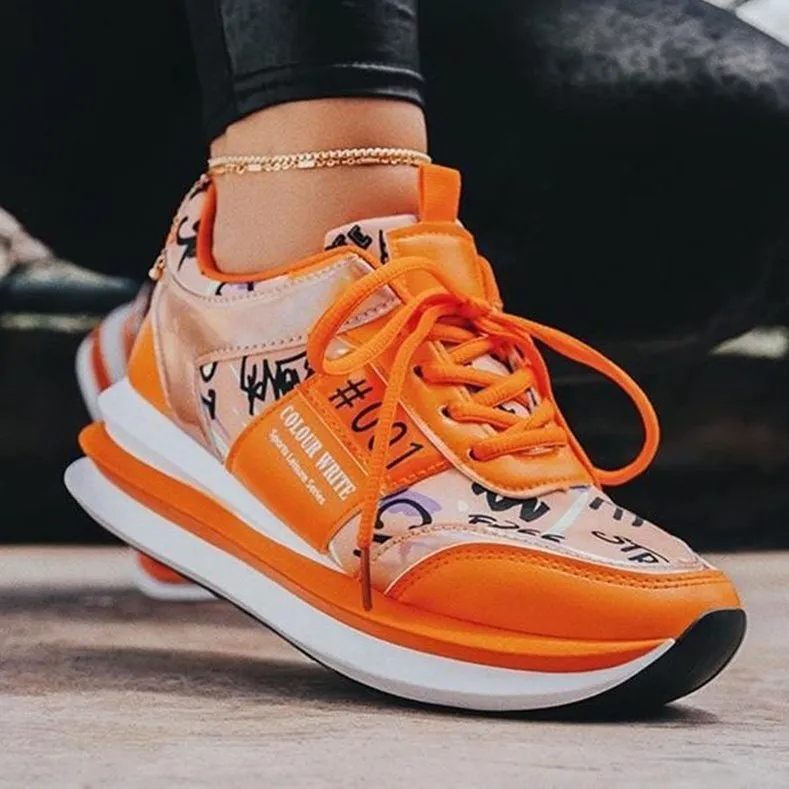 Sneakers Trendy Graffiti-Style Casual Women's Modern Street Style Gold And Silver Sneakers