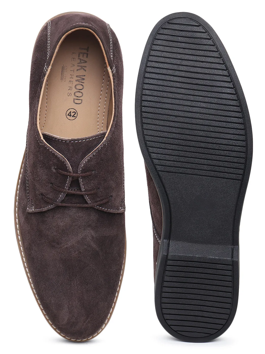 Platypus Sneakers Teakwood Men Brown Solid Round Toe Suede Derbys