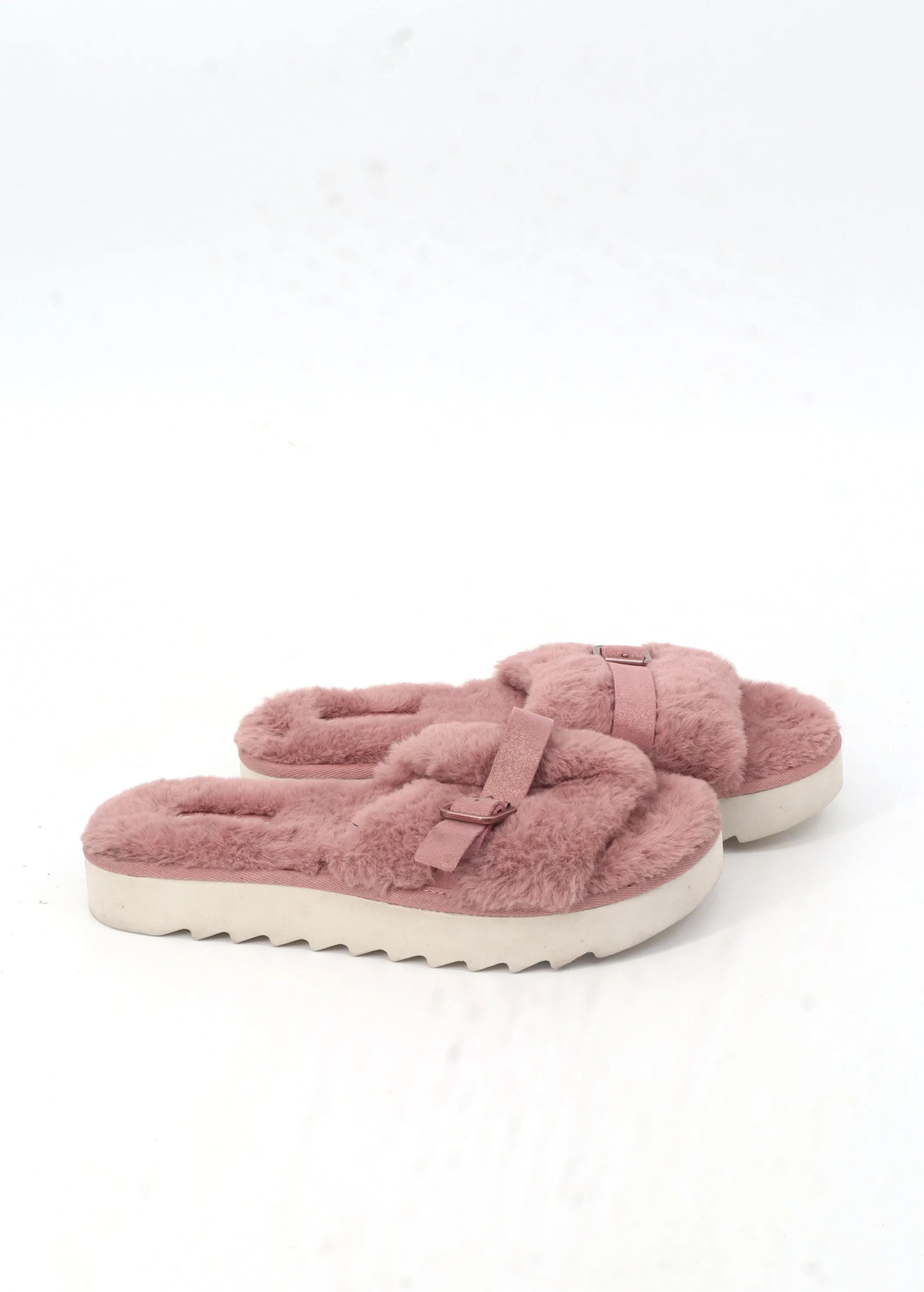 Pedicure Slippers Women's Textured Fur Platform Slippers,Pink