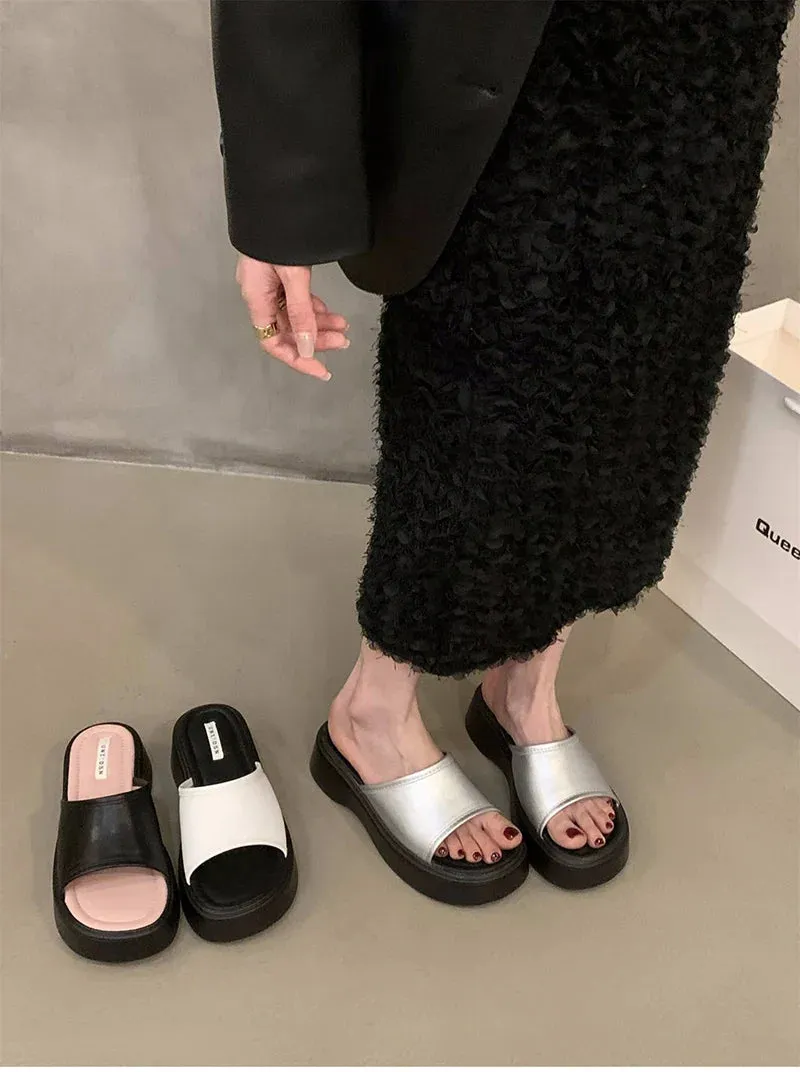 binfenxie 2024 Summer Chunky Women Slippers Fashion Elegant Open Toe Slides Shoes Ladies Outdoor Beach Platform Flats Sandalias Slipper Soles For Crochet Slippers