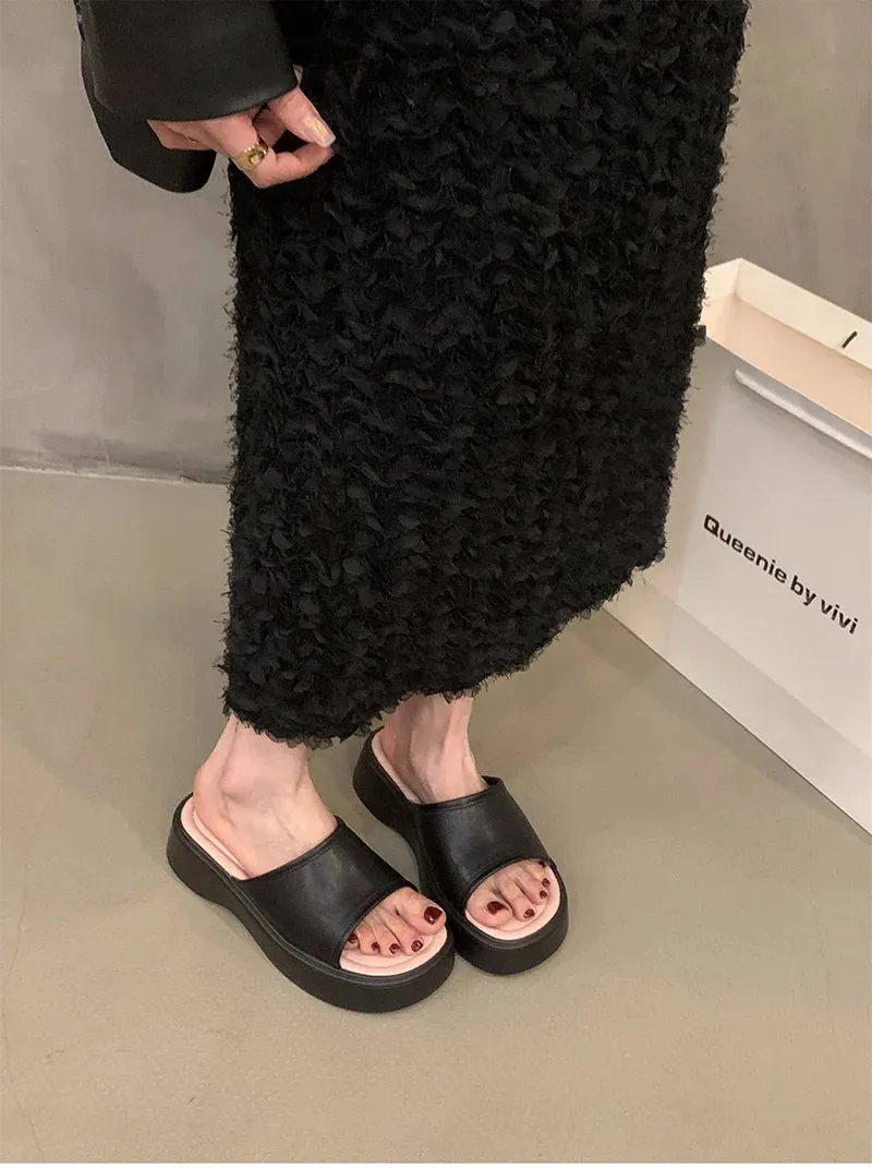 Classic Doodle Fur Slide binfenxie 2024 Summer Chunky Women Slippers Fashion Elegant Open Toe Slides Shoes Ladies Outdoor Beach Platform Flats Sandalias