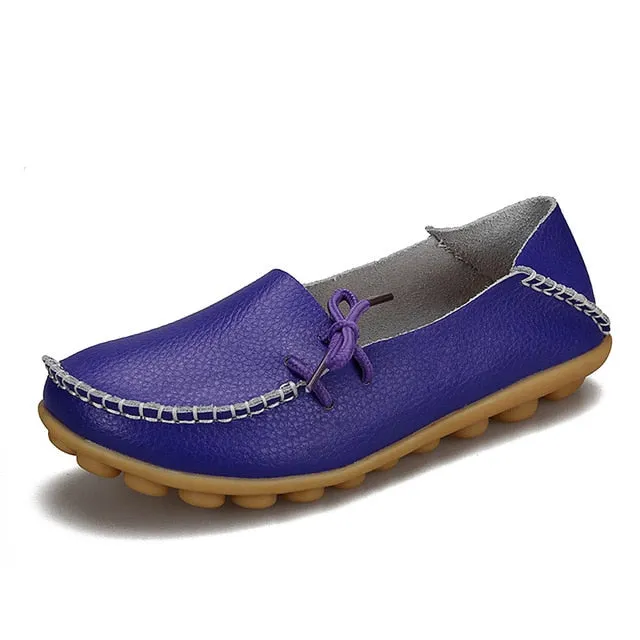 Soft Leisure Flats Women Leather Shoes Moccasins Mother Loafers Steel Toe Loafers