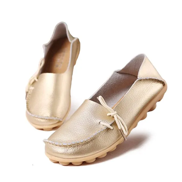 Soft Leisure Flats Women Leather Shoes Moccasins Mother Loafers Loafers With Pearls
