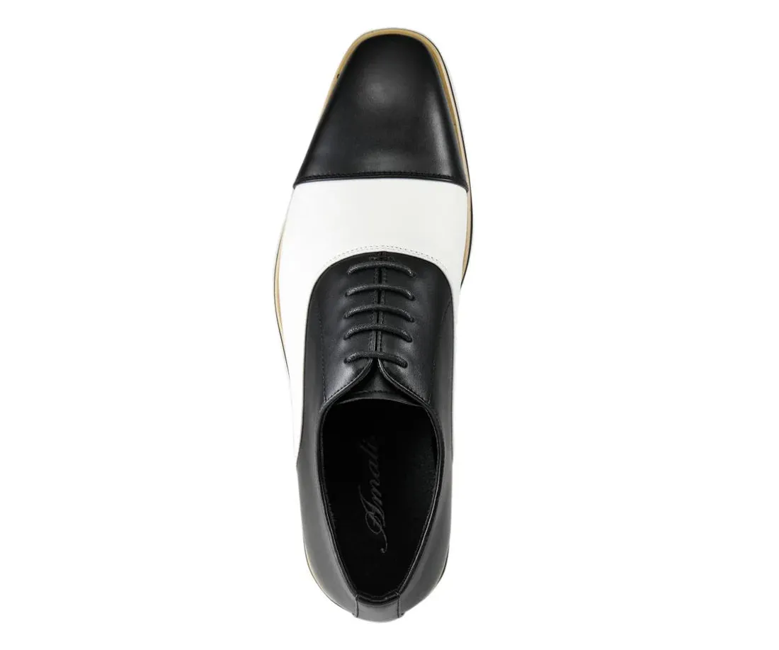 Wide Golf Sneakers Black and White Men's Fashion Design Lace-Up Leather Shoes Style No-CAMDEN