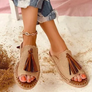 2022 Summer Women Flats Sandals Slides Tassel Casual Hemp Rope Slides Espadrille Flip Flops Resorts Beach Shoes Women Sandals Clear Jelly Flip Flops