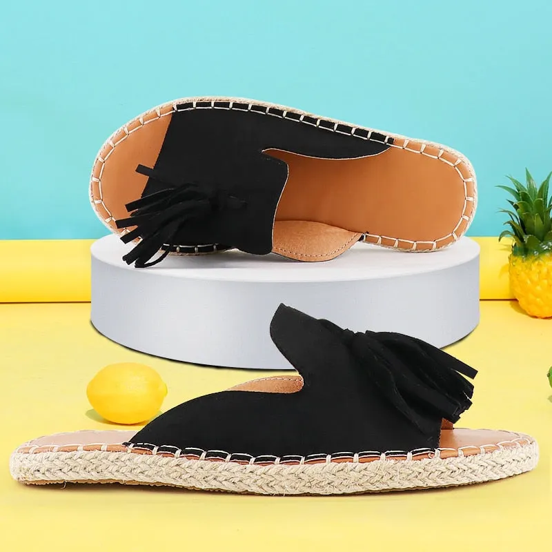 2022 Summer Women Flats Sandals Slides Tassel Casual Hemp Rope Slides Espadrille Flip Flops Resorts Beach Shoes Women Sandals Soda Flip Flops