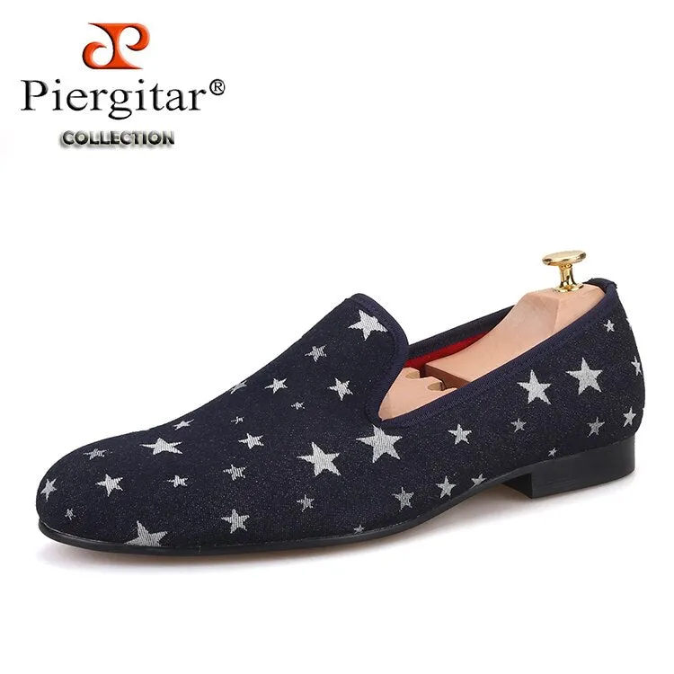 Star printed navy blue color men loafers Leather Italian Loafers