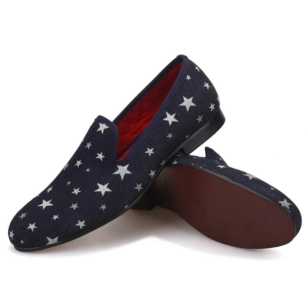 Star printed navy blue color men loafers Platform Heel Loafers