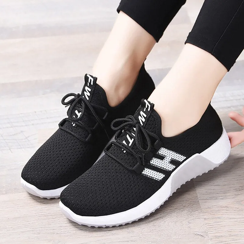 Tall Sneakers Breathable Mesh Female tennis Design Black shoes