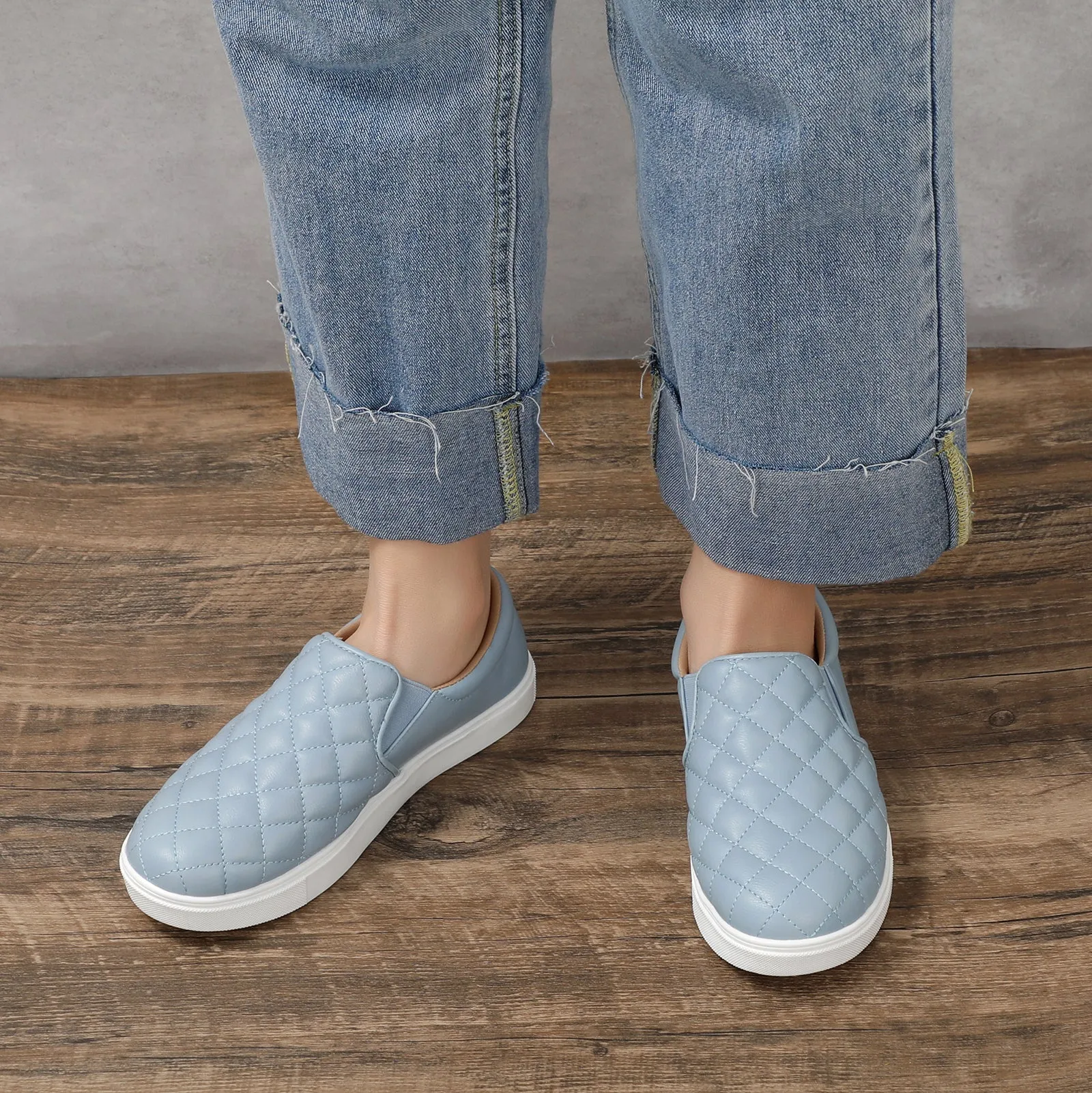 Leather Casual Loafers STQ Loafers for Women Memory Foam Slip On Sneakers EleeS Quilted 1.0 Comfort Fall Shoes