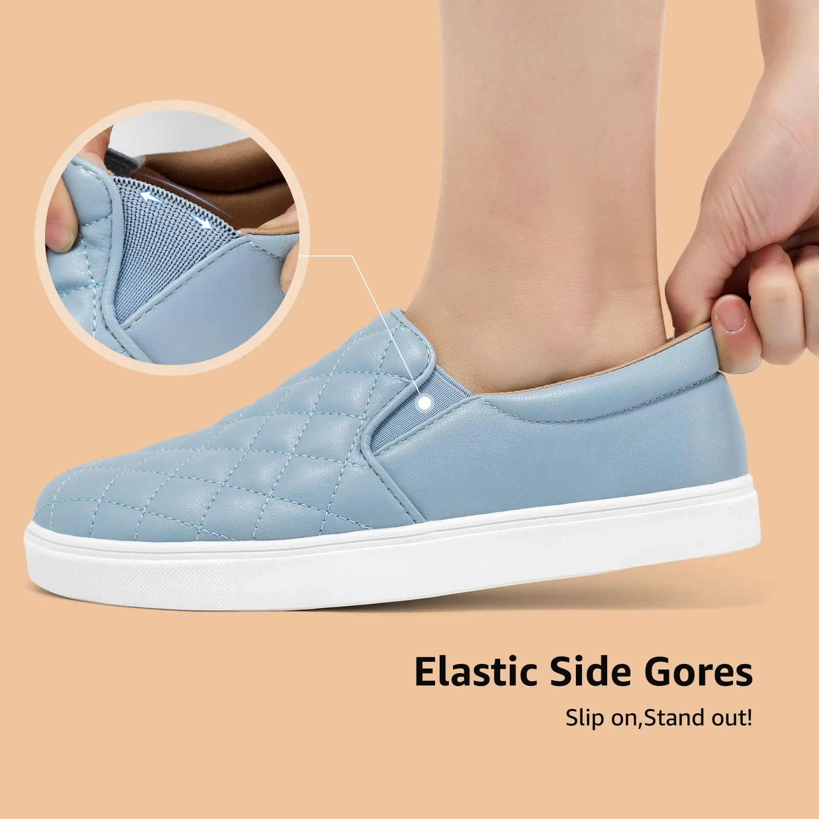 STQ Loafers for Women Memory Foam Slip On Sneakers EleeS Quilted 1.0 Comfort Fall Shoes Leggings With Loafers