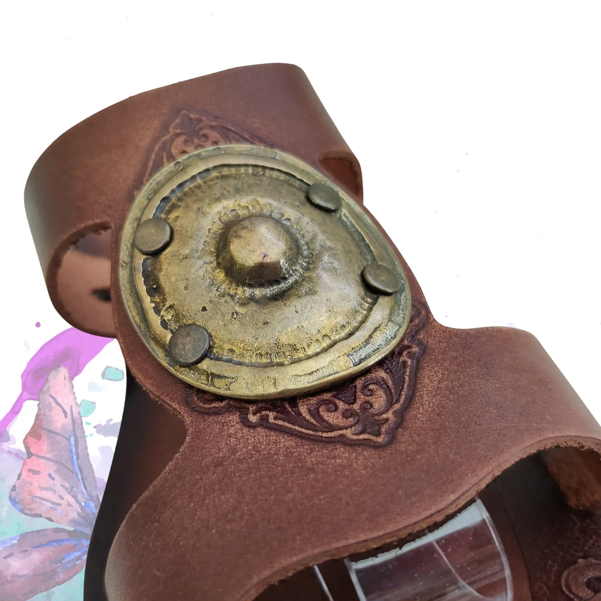 Handcrafted Vegetal Leather Sandal for Women with Ethnic Brass Ornament-Life Style Summer Shoes-Gift Flip Flop Fashion Footwear. Clear Thong Flip Flops