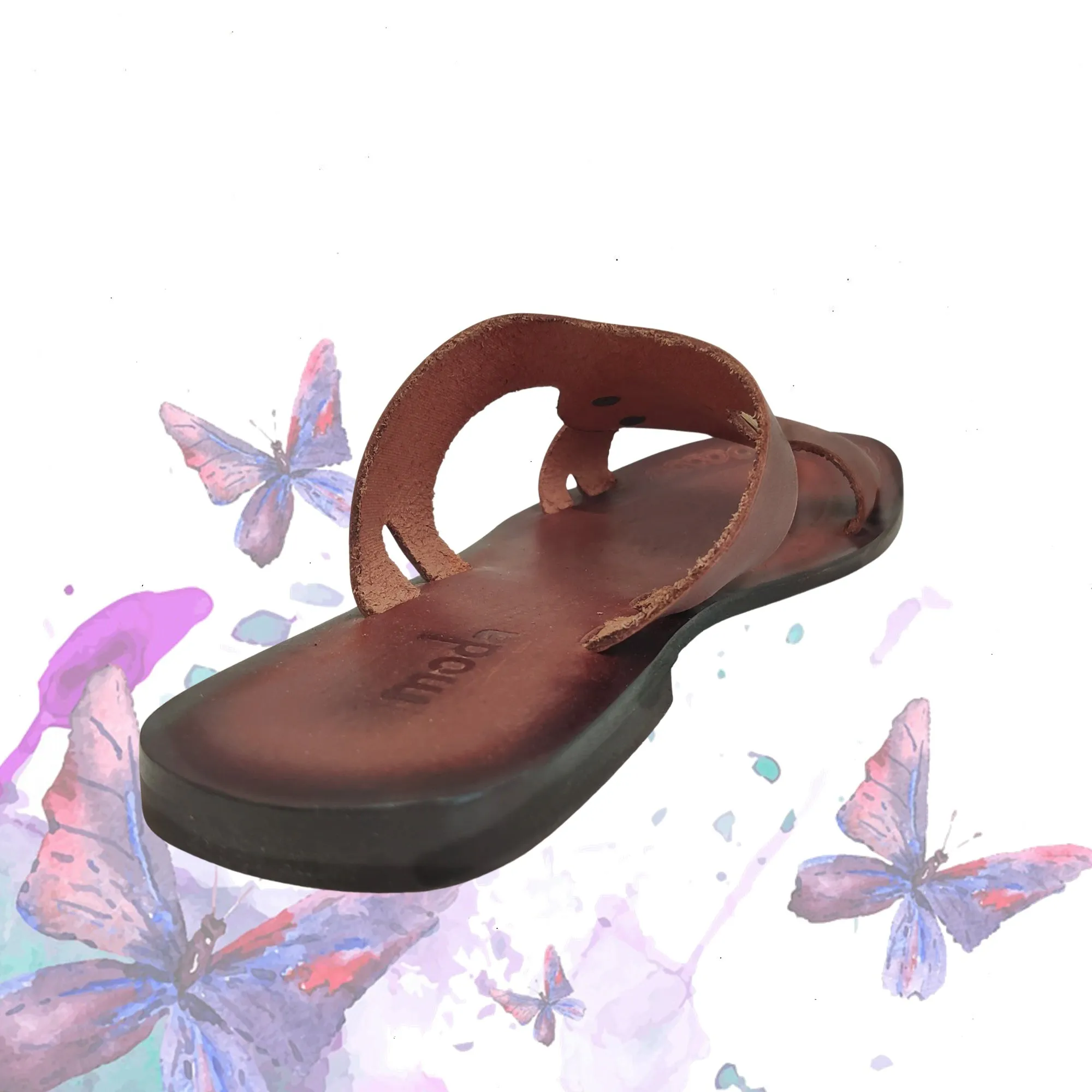 Flip Flop Feet Handcrafted Vegetal Leather Sandal for Women with Ethnic Brass Ornament-Life Style Summer Shoes-Gift Flip Flop Fashion Footwear.