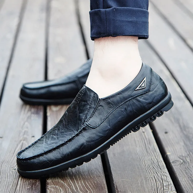 Men's Summer Casual Genuine Leather Slip-Ons | Plus Size Loafers With Jeans