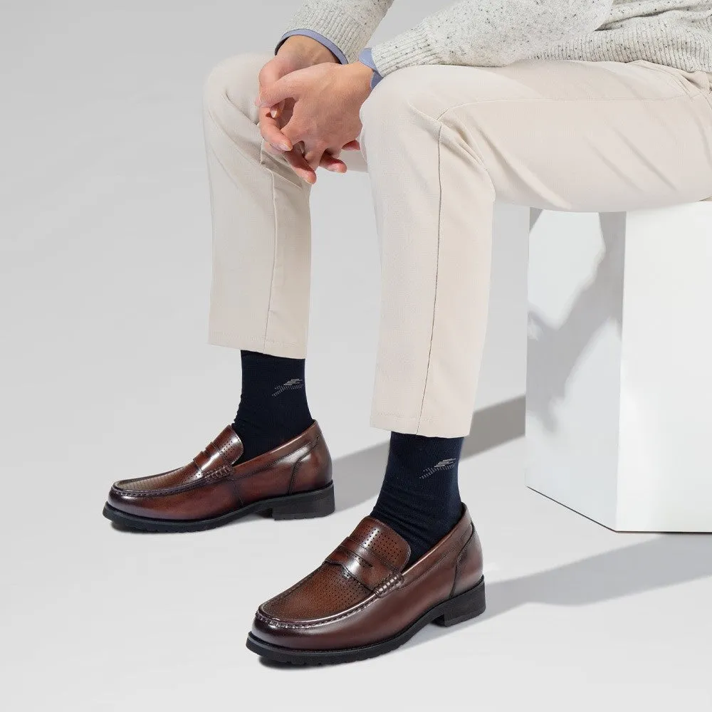 6 CM/2.36 Inches CMR CHAMARIPA Brown Cowhide Leather Slip-On Loafers for Men - Elevate Your Casual Style Hey Dude Paul Loafers